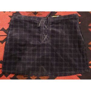 NEW SO Women's Plaid Corduroy Mini Skirt, Lace-Up Front 20/38W Gray & Blue.